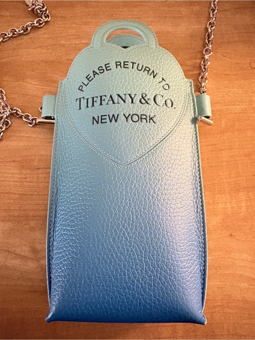 Tiffany & Co. Small Pebble Leather Crossbody in Tiffany Blue with Silver Chain